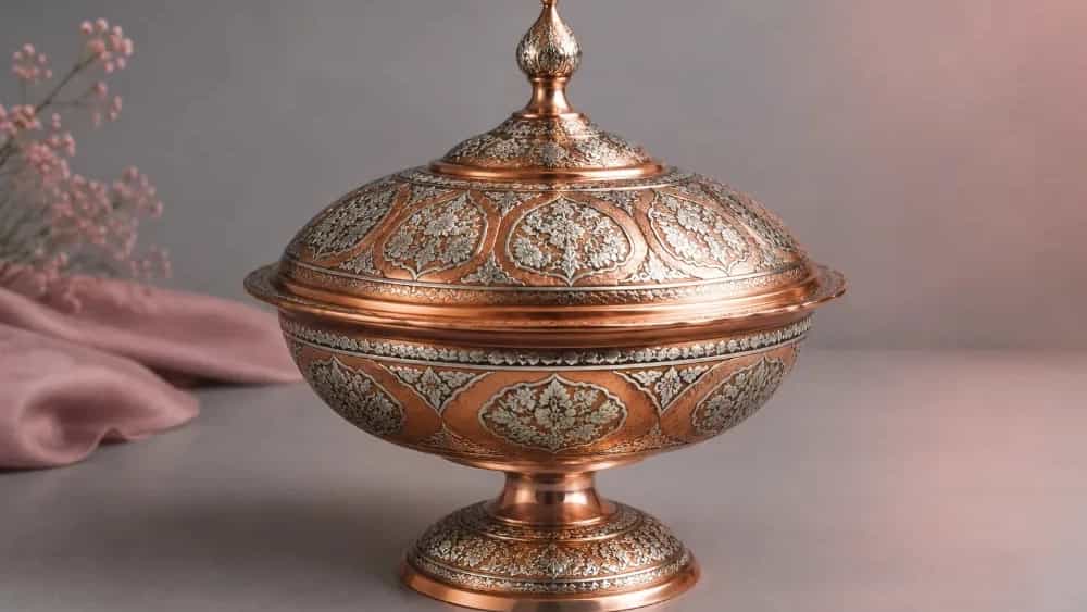 قیمت ظرف گنبدی پایه دار نقره کوب لوکس در مس فضلی زنجان قیمت ظرف گنبدی پایه دار نقره کوب لوکس در مس فضلی زنجان